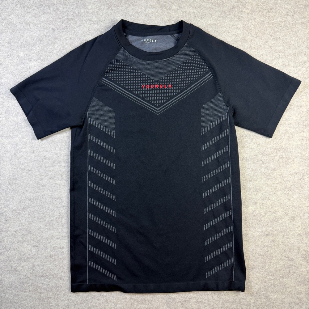 YoungLA Mens Black Grey Geometric Compression Gym Training Shirt Large